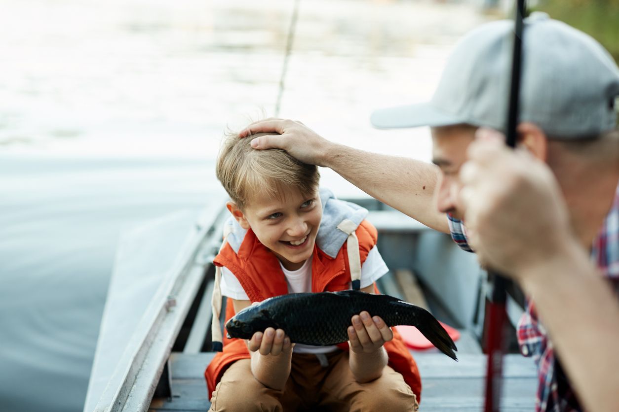 boat, fishing, father, son